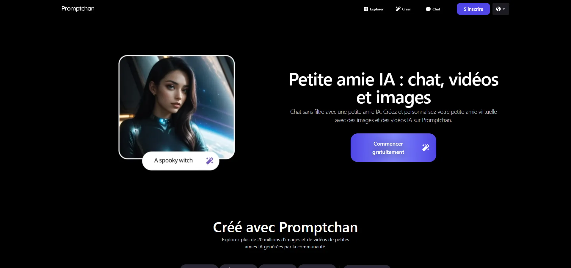 Page d'accueil de Promptchan en français